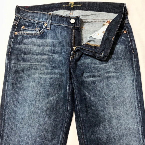 7FAM Women’s Distressed Dark Wash Premium Stretch Denim Lowrise Bootcut Jeans 30 - Picture 6 of 16